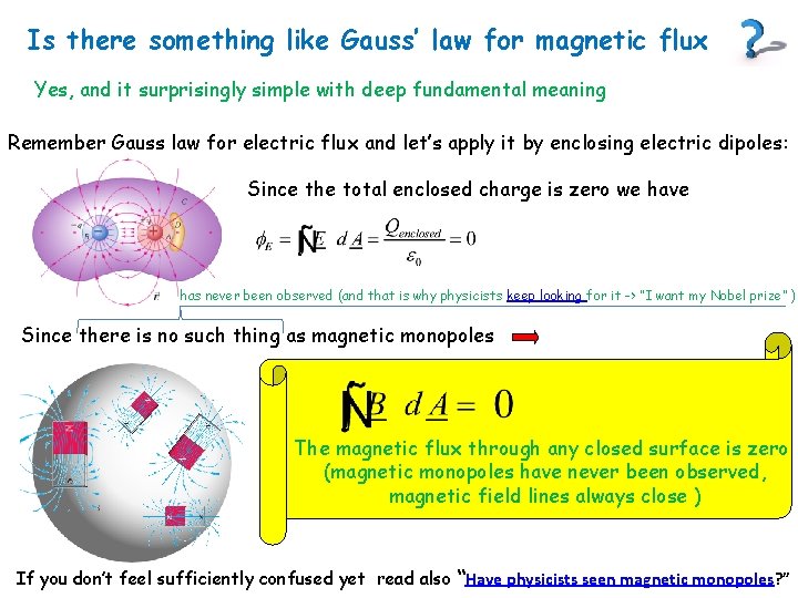 Is there something like Gauss’ law for magnetic flux Yes, and it surprisingly simple Is there something like Gauss’ law for magnetic flux Yes, and it surprisingly simple