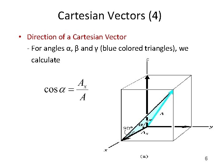 Cartesian Vectors (4) • Direction of a Cartesian Vector - For angles α, β