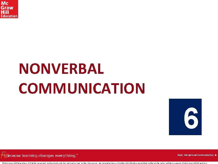 NONVERBAL COMMUNICATION 6 Floyd, Interpersonal Communication, 3 e ©Mc. Graw-Hill Education. All rights reserved.