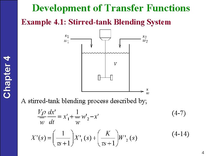 Development of Transfer Functions Chapter 4 Example 4. 1: Stirred-tank Blending System A stirred-tank