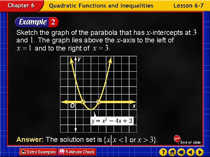 Sketch the graph of the parabola that has x-intercepts at 3 and 1. The
