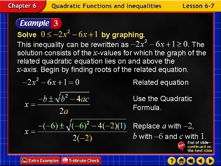 Solve by graphing. This inequality can be rewritten as The solution consists of the