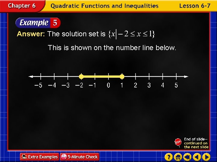 Answer: The solution set is This is shown on the number line below. 