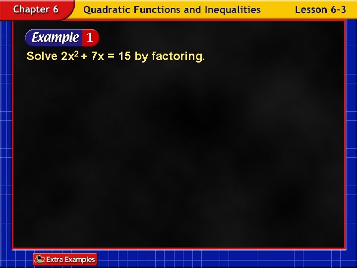 Solve 2 x 2 + 7 x = 15 by factoring. 