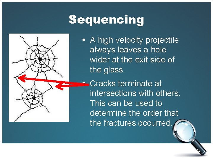 Sequencing § A high velocity projectile always leaves a hole wider at the exit