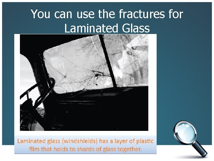 You can use the fractures for Laminated Glass 
