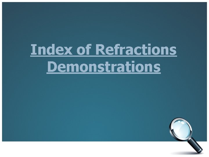 Index of Refractions Demonstrations 