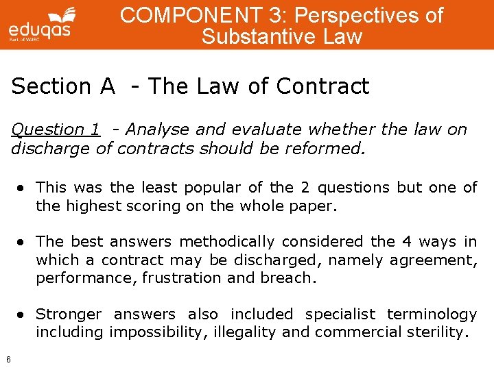 COMPONENT 3: Perspectives of Substantive Law Section A - The Law of Contract Question