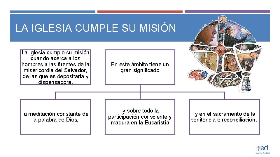 LA IGLESIA CUMPLE SU MISIÓN La Iglesia cumple su misión cuando acerca a los