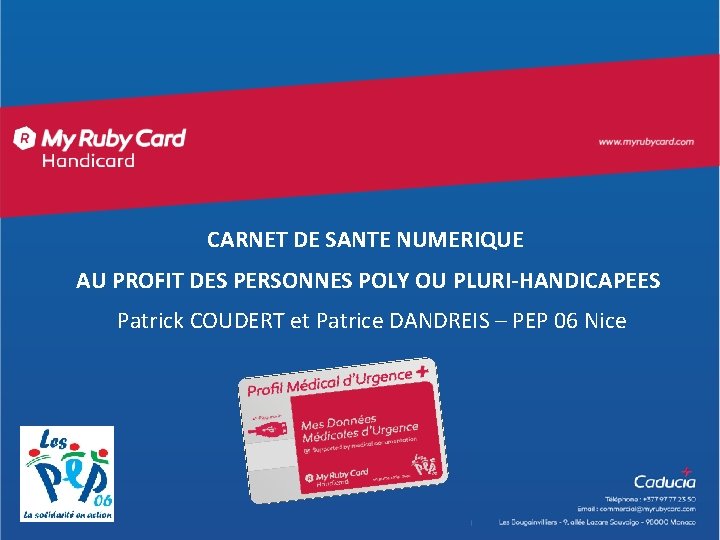 CARNET DE SANTE NUMERIQUE AU PROFIT DES PERSONNES POLY OU PLURI-HANDICAPEES Patrick COUDERT et