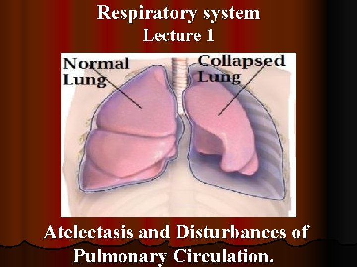 Respiratory system Lecture 1 Atelectasis and Disturbances of Pulmonary Circulation. 