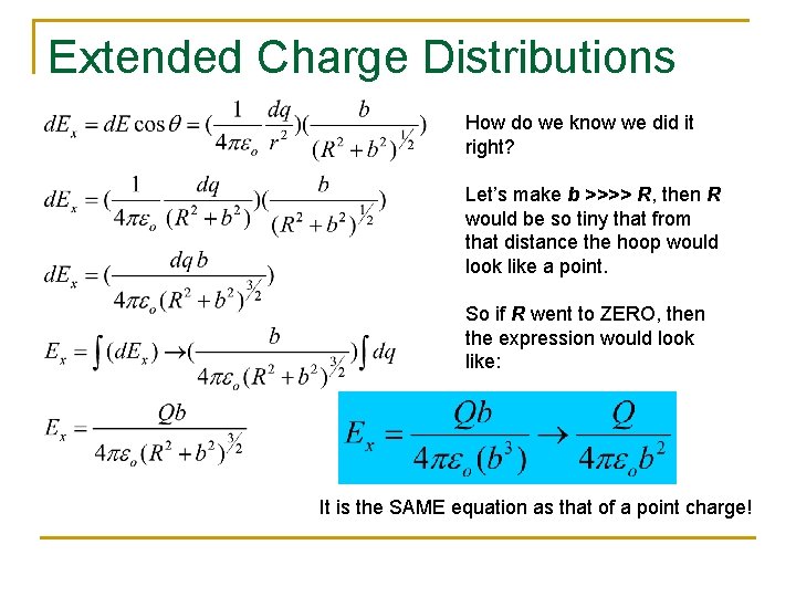 Extended Charge Distributions How do we know we did it right? Let’s make b