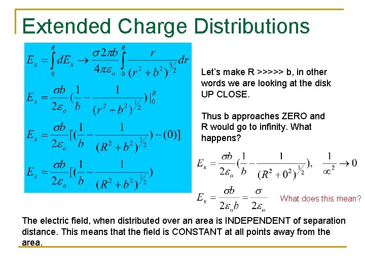 Extended Charge Distributions Let’s make R >>>>> b, in other words we are looking