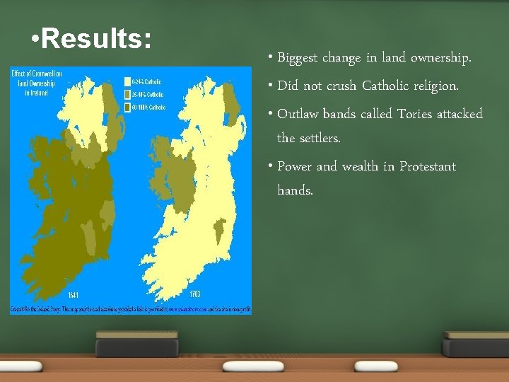  • Results: Biggest change in land ownership. • Did not crush Catholic religion.