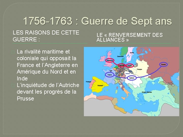 1756 -1763 : Guerre de Sept ans LES RAISONS DE CETTE GUERRE : �
