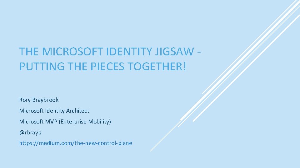 THE MICROSOFT IDENTITY JIGSAW PUTTING THE PIECES TOGETHER! Rory Braybrook Microsoft Identity Architect Microsoft