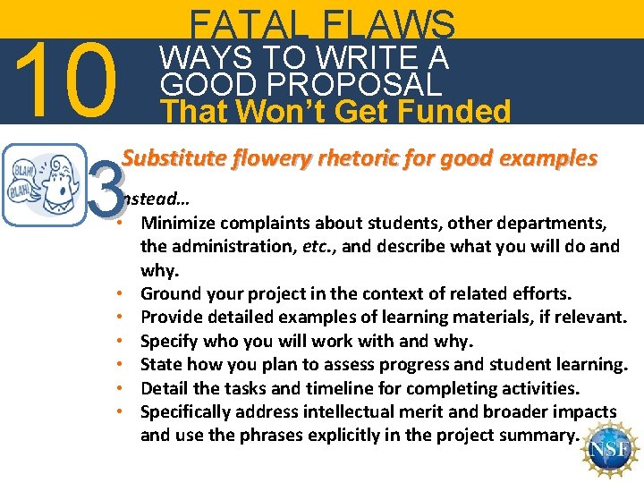 FATAL FLAWS 10 WAYS TO WRITE A GOOD PROPOSAL That Won’t Get Funded Substitute