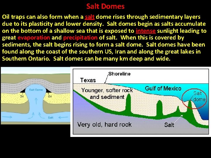 Salt Domes Oil traps can also form when a salt dome rises through sedimentary