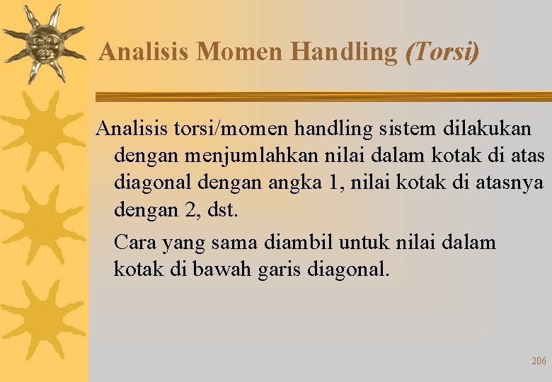 Analisis Momen Handling (Torsi) Analisis torsi/momen handling sistem dilakukan dengan menjumlahkan nilai dalam kotak