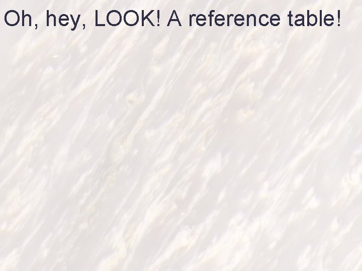 Oh, hey, LOOK! A reference table! 