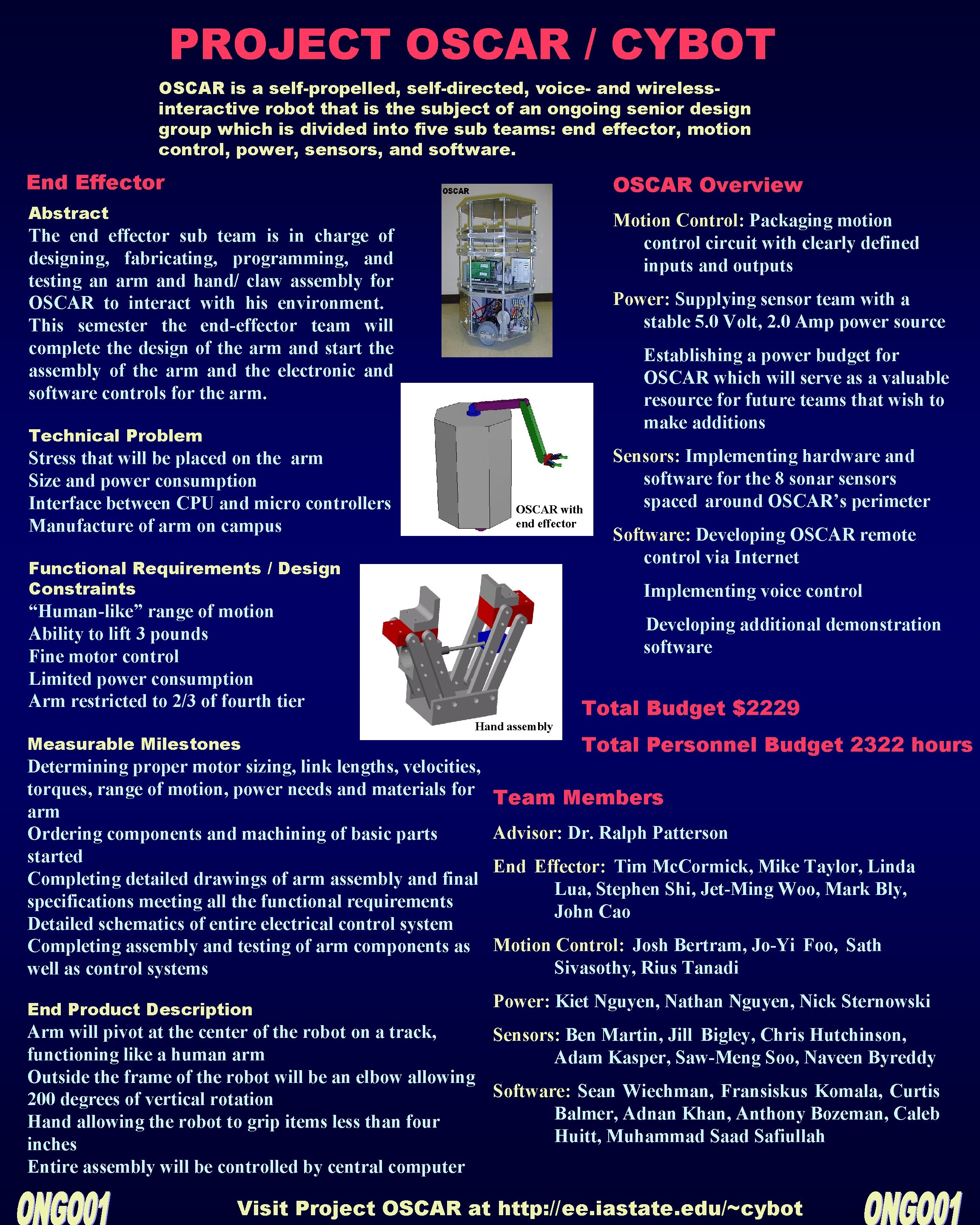 PROJECT OSCAR / CYBOT OSCAR is a self-propelled, self-directed, voice- and wirelessinteractive robot that