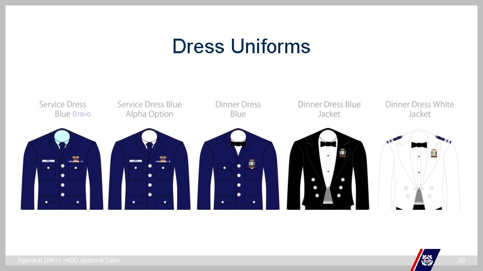 Dress Uniforms Bravo ` Approval DIR-H <ADD approval Date> 30 