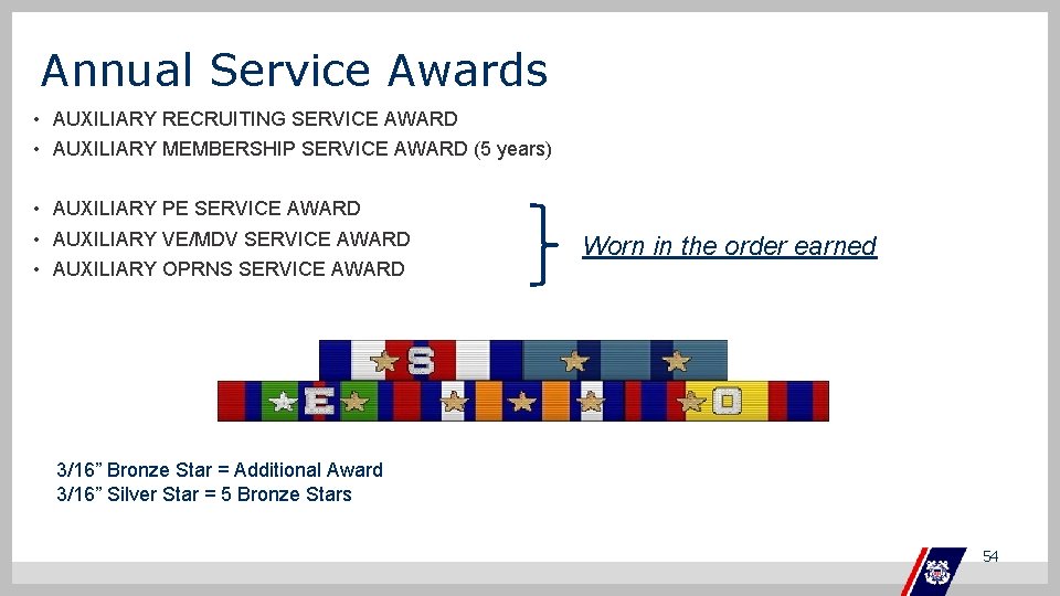 Annual Service Awards • AUXILIARY RECRUITING SERVICE AWARD • AUXILIARY MEMBERSHIP SERVICE AWARD (5