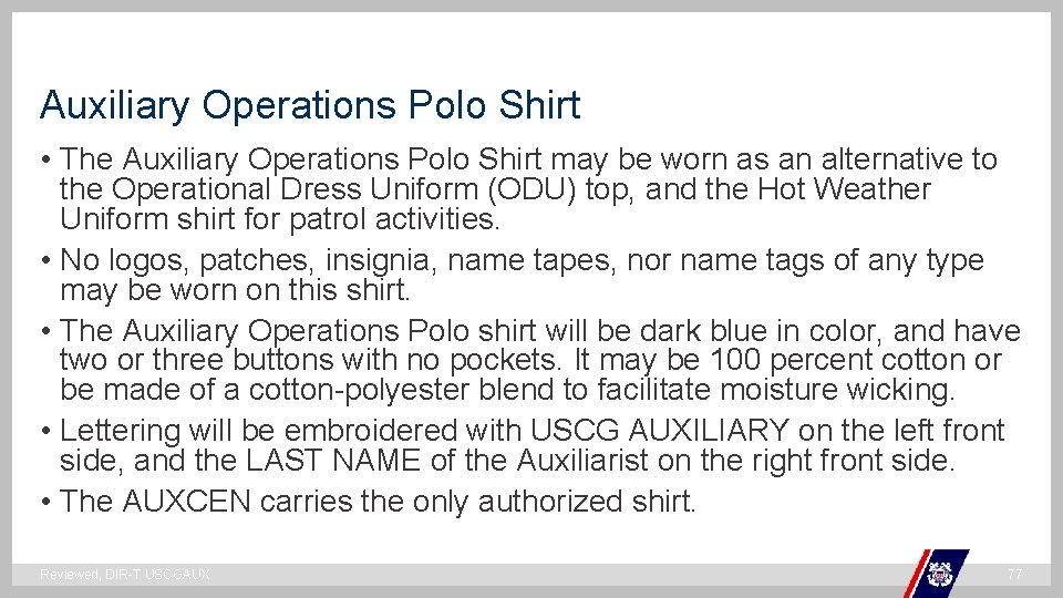 Auxiliary Operations Polo Shirt • The Auxiliary Operations Polo Shirt may be worn as