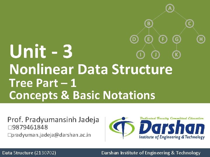 Unit - 3 Nonlinear Data Structure Tree Part – 1 Concepts & Basic Notations