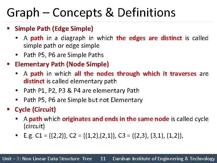 Graph – Concepts & Definitions § Simple Path (Edge Simple) • A path in