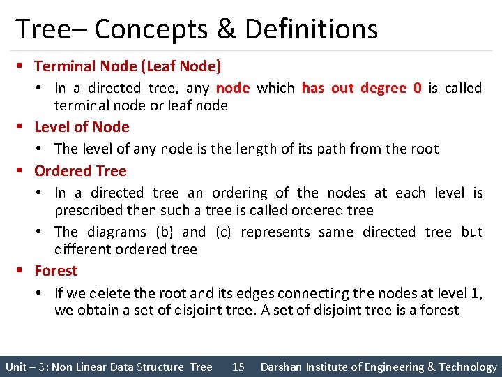 Tree– Concepts & Definitions § Terminal Node (Leaf Node) • In a directed tree,