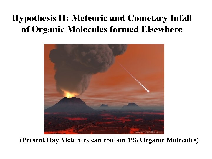 Hypothesis II: Meteoric and Cometary Infall of Organic Molecules formed Elsewhere (Present Day Meterites