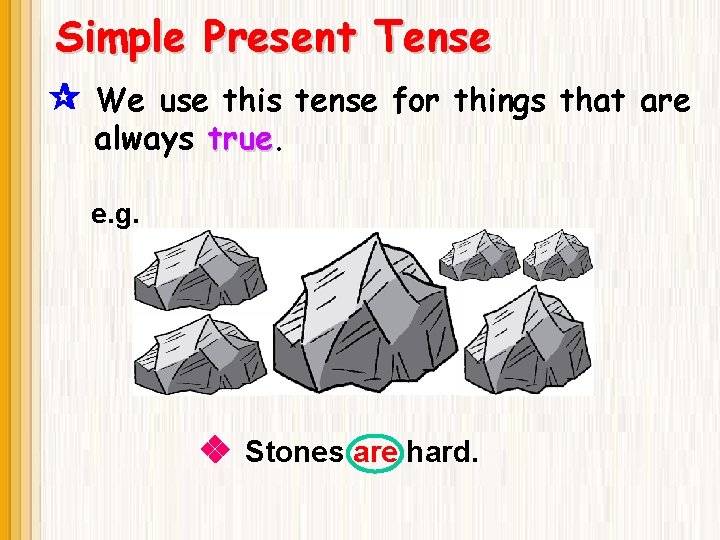 Simple Present Tense We use this tense for things that are always true e.