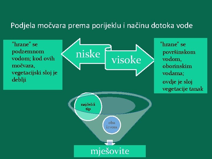 Podjela močvara prema porijeklu i načinu dotoka vode "hrane" se podzemnom vodom; kod ovih