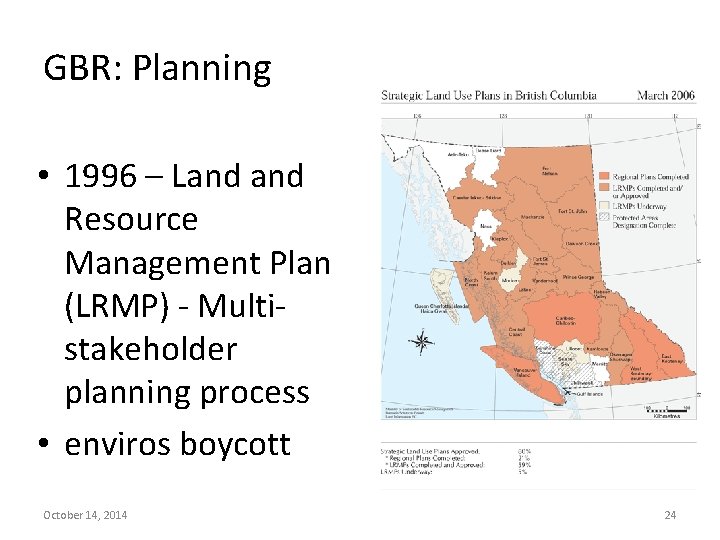 GBR: Planning • 1996 – Land Resource Management Plan (LRMP) - Multistakeholder planning process GBR: Planning • 1996 – Land Resource Management Plan (LRMP) - Multistakeholder planning process
