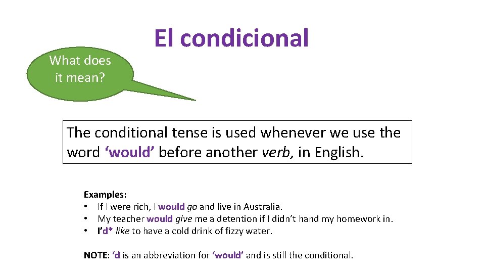 What does it mean? El condicional The conditional tense is used whenever we use