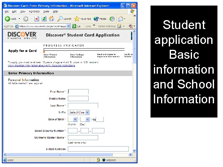 Student application Basic information and School Information 