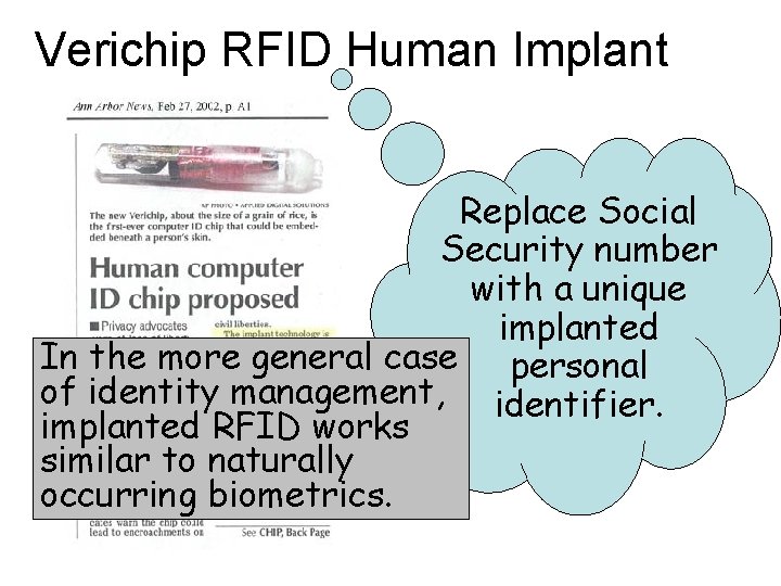 Verichip RFID Human Implant Replace Social Security number with a unique implanted In the