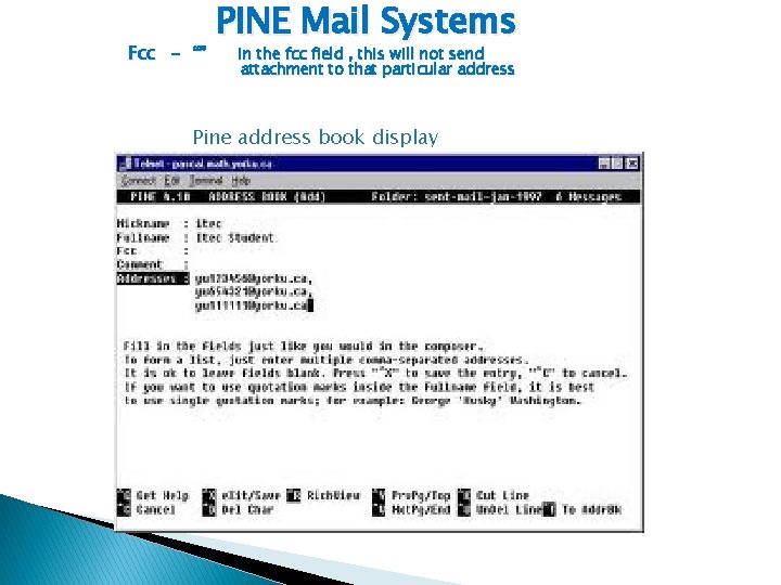 Fcc - “” PINE Mail Systems in the fcc field , this will not