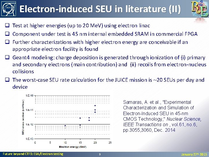 Electron-induced SEU in literature (II) q Test at higher energies (up to 20 Me.