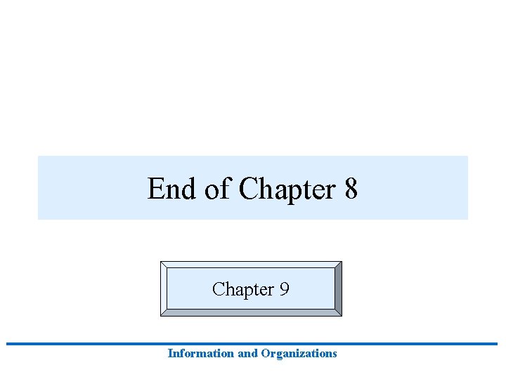 End of Chapter 8 Chapter 9 Information and Organizations 