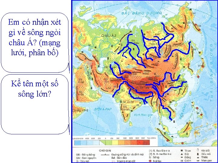 Em có nhận xét gì về sông ngòi châu Á? (mạng lưới, phân bố)