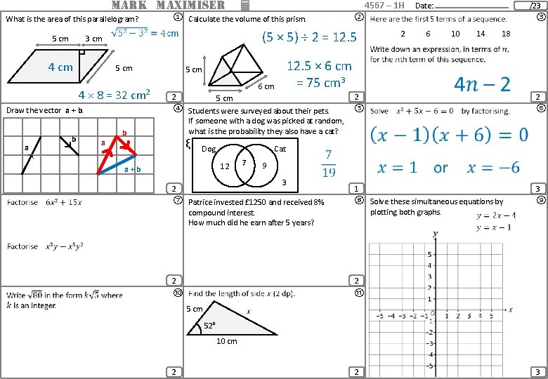 MARK MAXIMISER What is the area of this parallelogram? 5 cm ① Calculate the