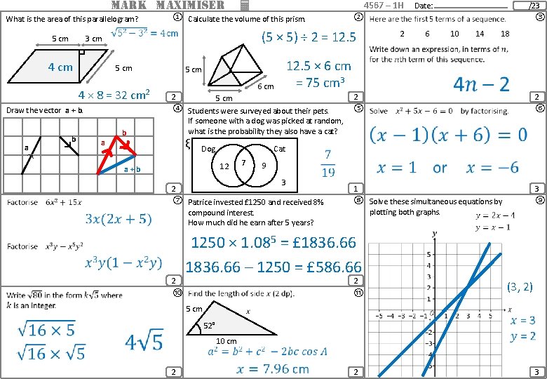 MARK MAXIMISER What is the area of this parallelogram? 5 cm ① Calculate the