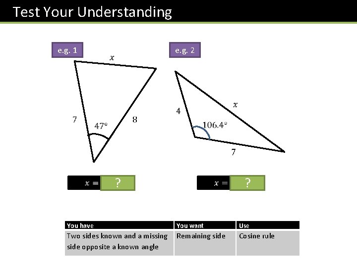 Test Your Understanding e. g. 1 e. g. 2 ? ? You have You