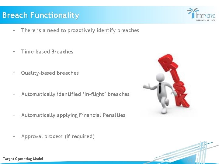 Breach Functionality • There is a need to proactively identify breaches • Time-based Breaches