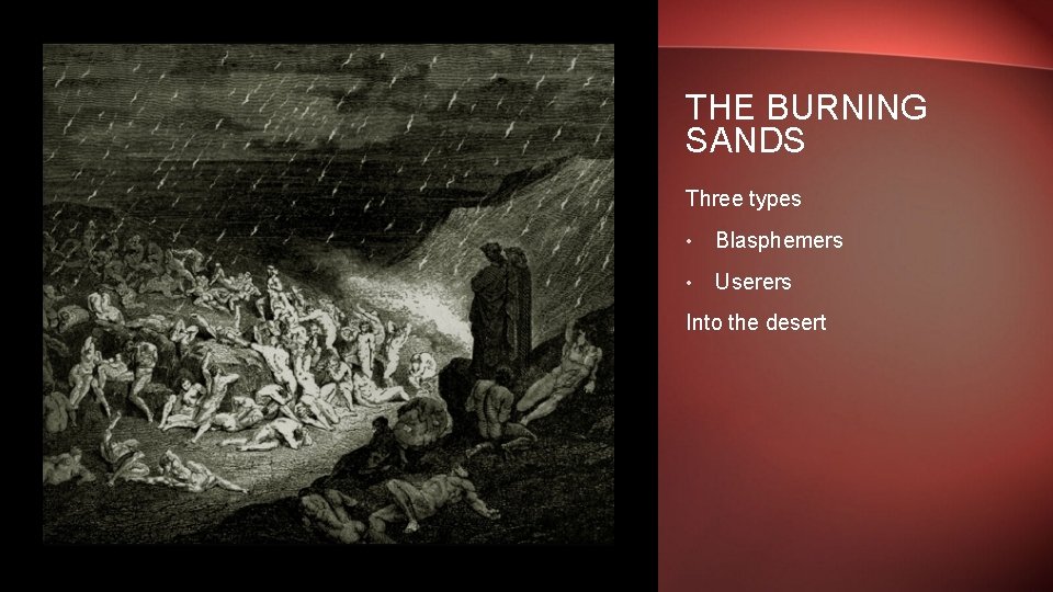 THE BURNING SANDS Three types • Blasphemers • Userers Into the desert 