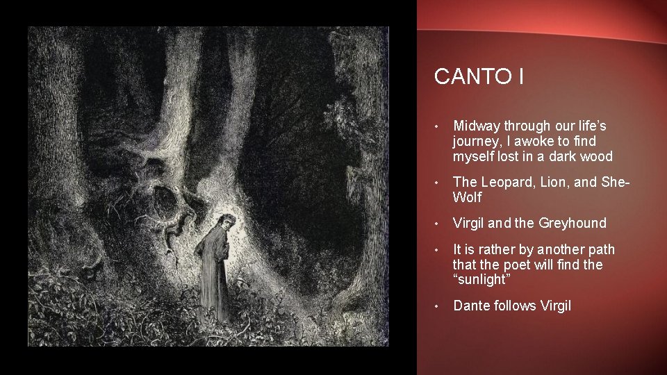 CANTO I • Midway through our life’s journey, I awoke to find myself lost