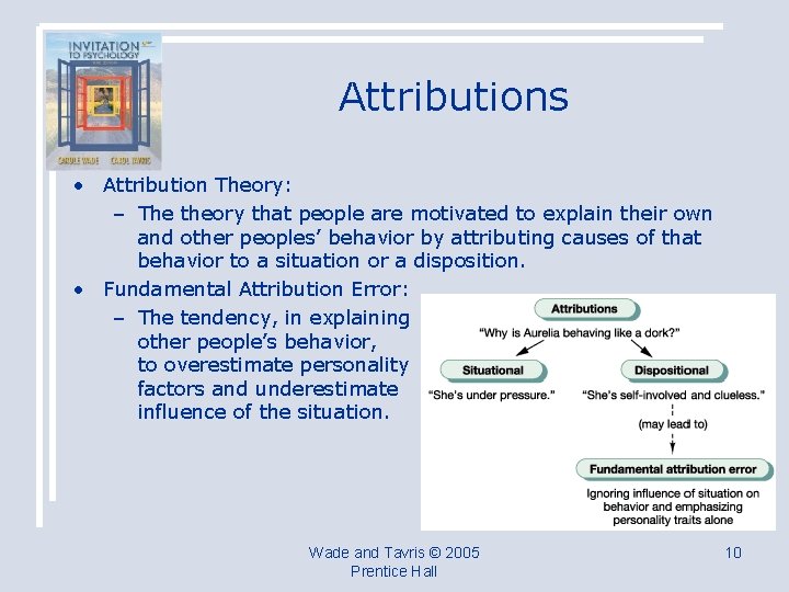 Attributions • Attribution Theory: – The theory that people are motivated to explain their