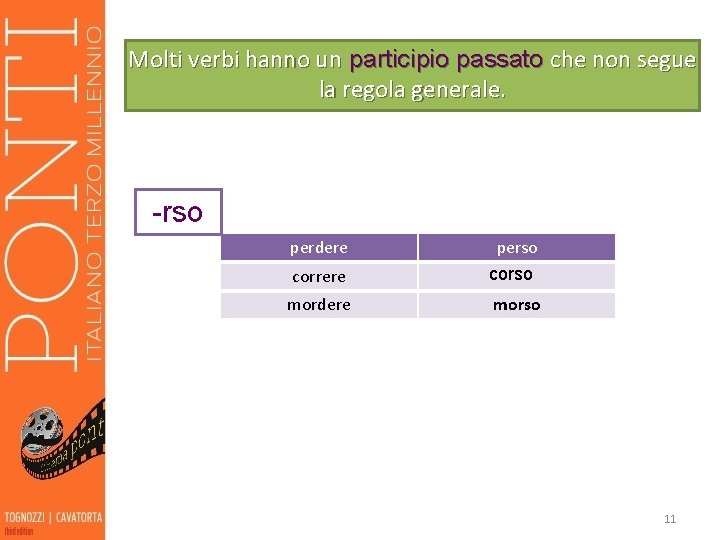 Molti verbi hanno un participio passato che non segue la regola generale. -rso perdere